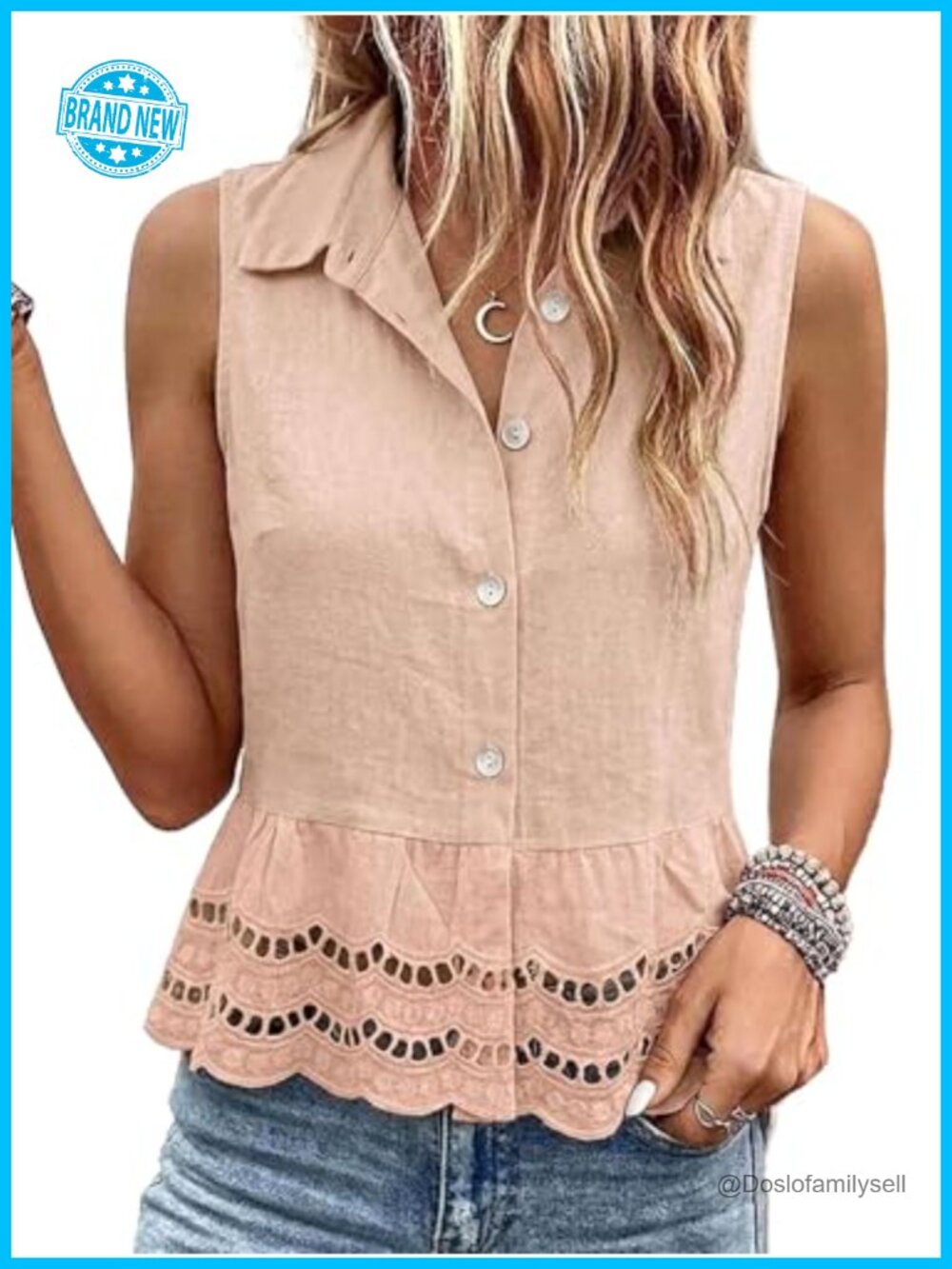 Sleeveless V-Neck Eyelet Embroidered Tank Top 100% Cotton